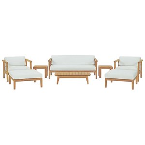 Modway Bayport 8-Piece Wood Patio Sofa Set in Natural and White