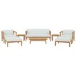 Modway Bayport 8-Piece Wood Patio Sofa Set in Natural and White