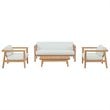 Modway Bayport 4-Piece Wood Patio Sofa Set in Natural and White