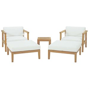 Modway Bayport 5-Piece Wood Patio Conversation Set in Natural and White