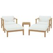 Modway Bayport 5-Piece Wood Patio Conversation Set in Natural and White
