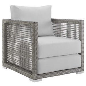Modway Aura 15.5&quot Rattan & Fabric Outdoor Patio Armchair in Gray/White