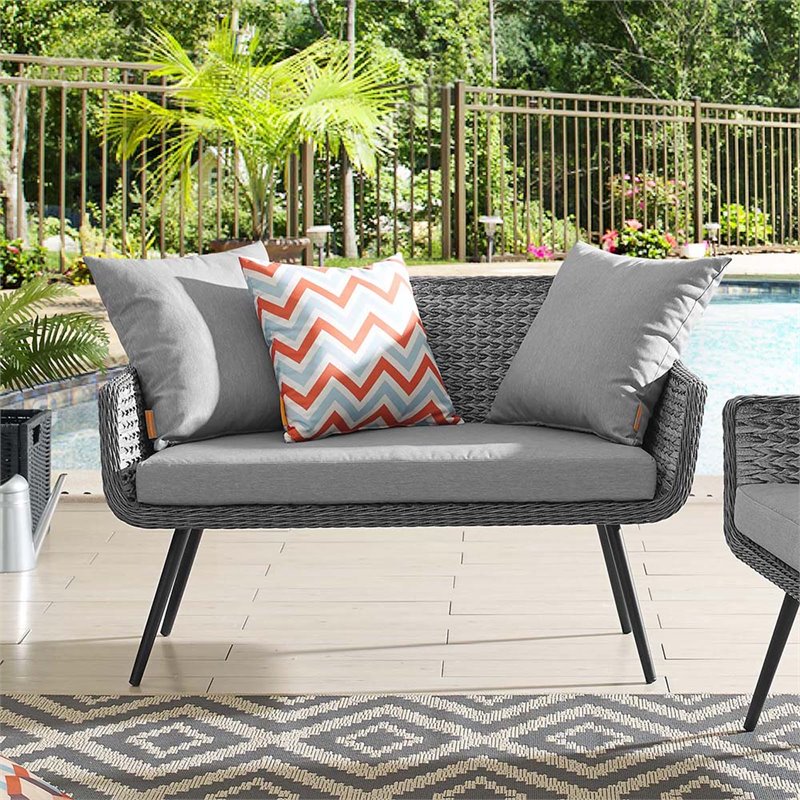 Modway Endeavor Aluminum & Fabric Outdoor Patio Loveseat in Gray