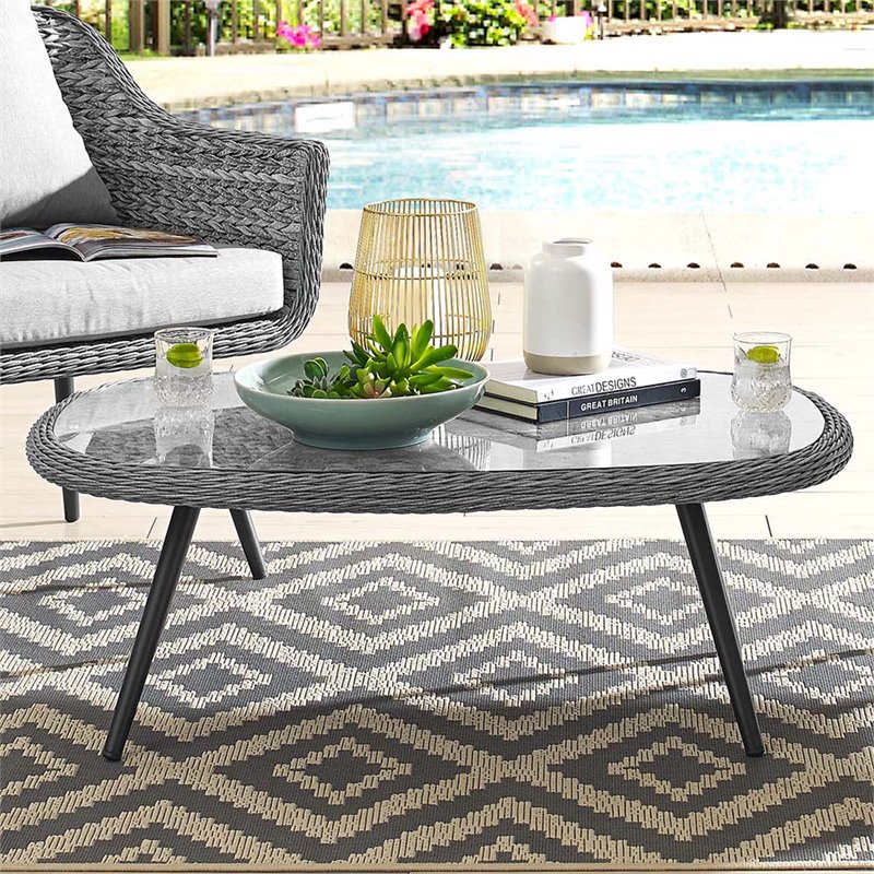 Modway Endeavor Glass Top Patio Coffee Table in Gray and Black | eBay