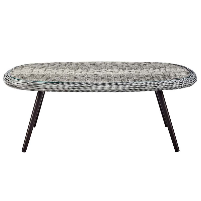 Modway Endeavor Rattan & Glass Top Patio Coffee Table in Gray and Black