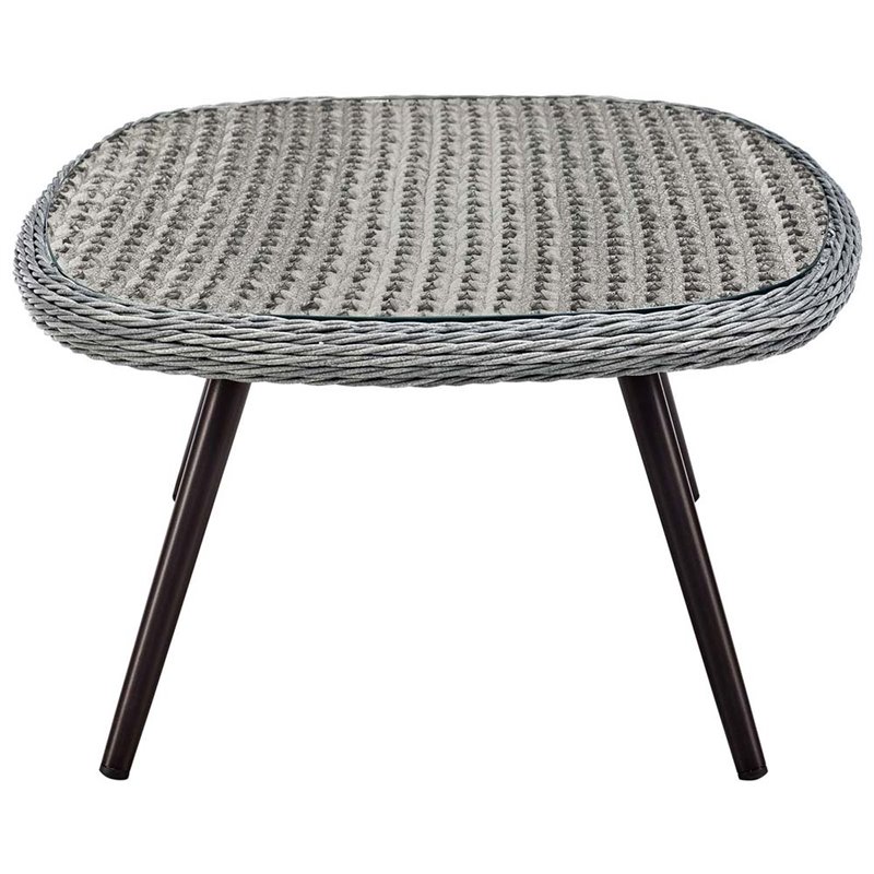 Modway Endeavor Rattan & Glass Top Patio Coffee Table in Gray and Black