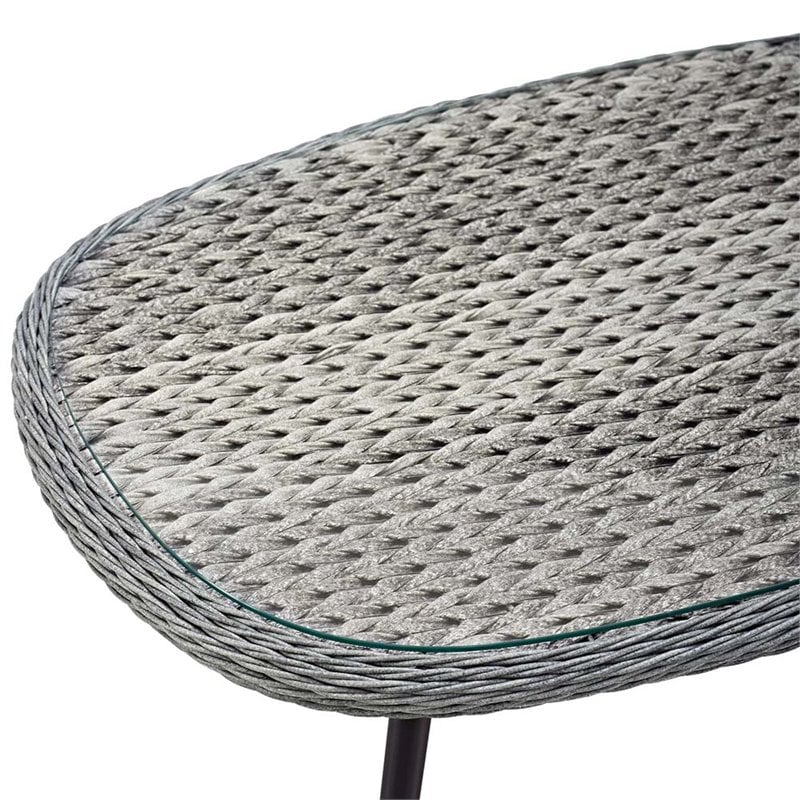 Modway Endeavor Rattan & Glass Top Patio Coffee Table in Gray and Black