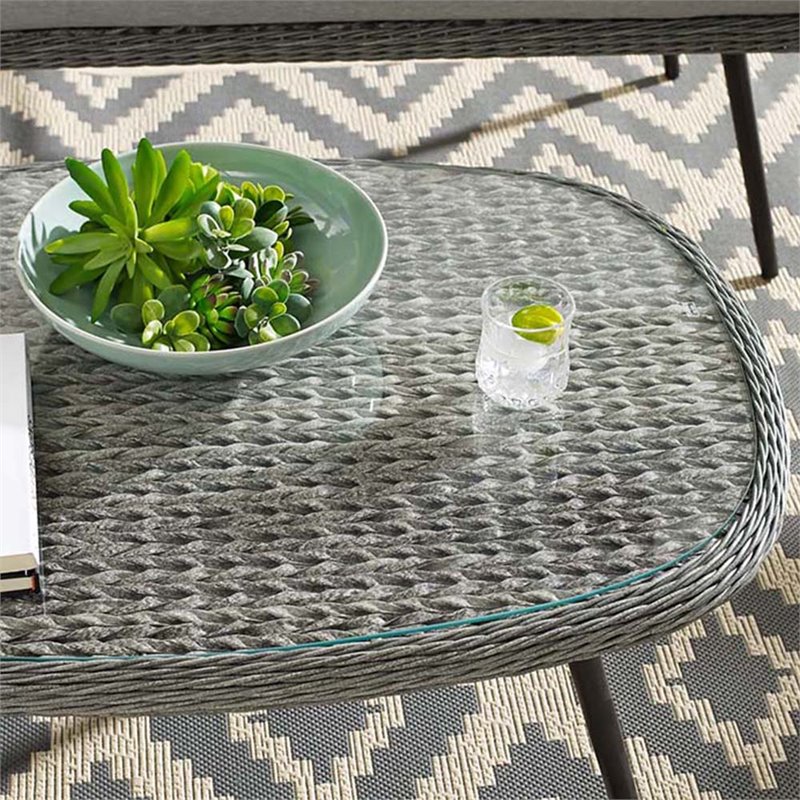 Modway Endeavor Rattan & Glass Top Patio Coffee Table in Gray and Black