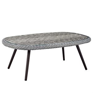 modway endeavor glass top patio coffee table in gray and black