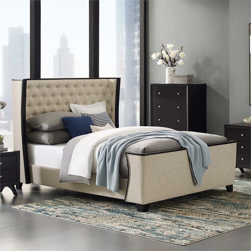 Modway Galia Tufted Queen Platform Wingback Bed in Beige | Cymax Business