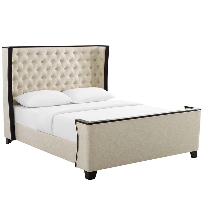 Modway Galia Tufted Queen Platform Wingback Bed in Beige Cymax Business