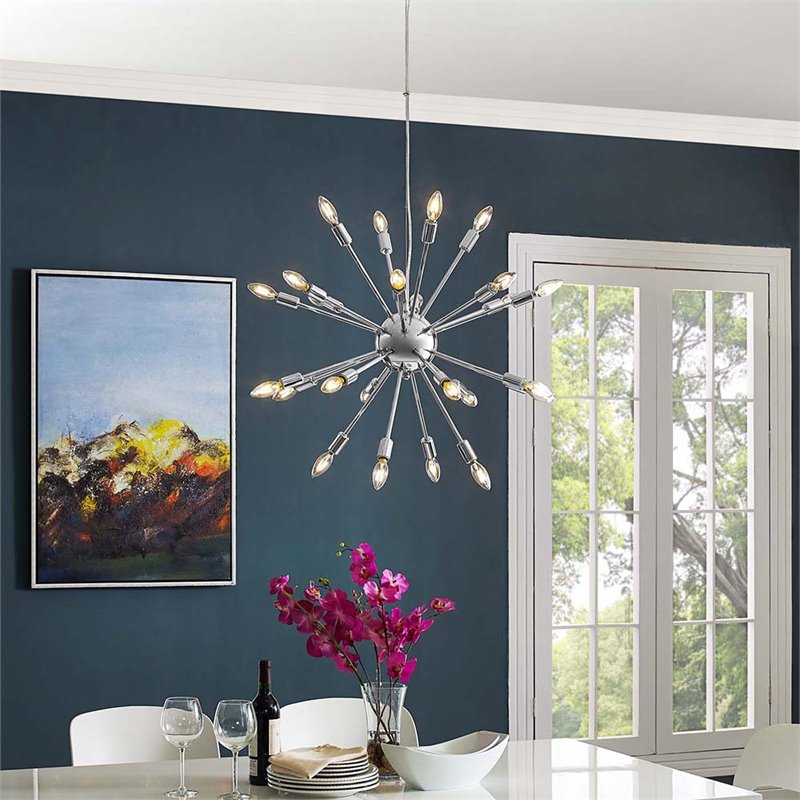 Modway Gamut 20-Light Modern Metal Chandelier in Chrome Finish