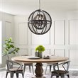 Modway Gravitate 3-Light Oak Wood Globe Chandelier in Black/Brown
