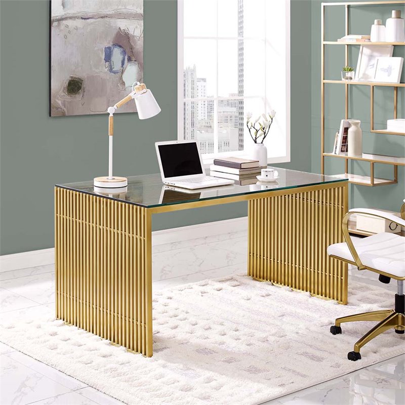 gold glass writing desk