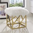 Modway Intersperse Sheepskin Fur & Stainless Steel Ottoman in Gold and White