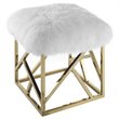 Modway Intersperse Sheepskin Fur & Stainless Steel Ottoman in Gold and White