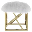 Modway Intersperse Sheepskin Fur & Stainless Steel Ottoman in Gold and White