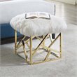 Modway Intersperse Sheepskin Fur & Stainless Steel Ottoman in Gold and White