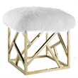 Modway Intersperse Sheepskin Fur & Stainless Steel Ottoman in Gold and White