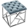 Modway Intersperse Tufted Velvet & Stainless Steel Ottoman in Silver/Sea Blue