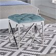 Modway Intersperse Tufted Velvet & Stainless Steel Ottoman in Silver/Sea Blue