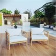 Modway Bayport Teak Wood Patio Chair in Natural and White (Set of 2)