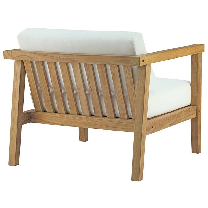 Modway Bayport Teak Wood Patio Chair in Natural and White (Set of 2)