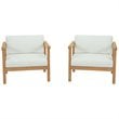 Modway Bayport Teak Wood Patio Chair in Natural and White (Set of 2)