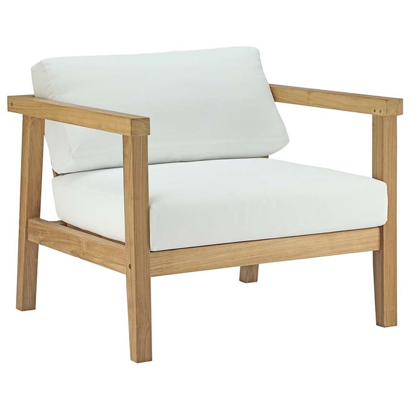 Modway Bayport 3-Piece Teak Wood Patio Conversation Set in Natural and White