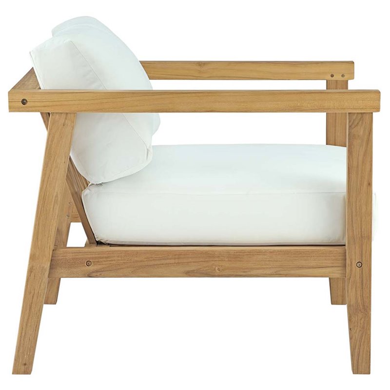 Modway Bayport 3-Piece Teak Wood Patio Conversation Set in Natural and White