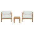 Modway Bayport 3-Piece Teak Wood Patio Conversation Set in Natural and White