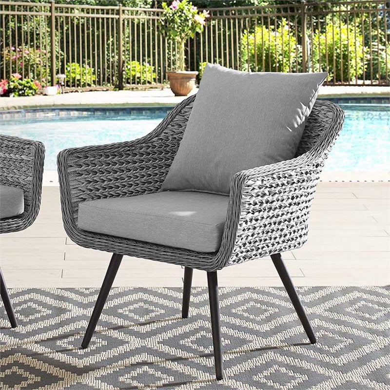Modway Endeavor Modern Rattan Patio Arm Chair in Gray Finish