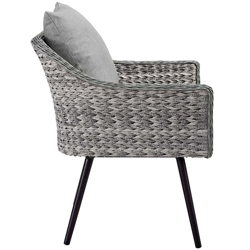 Modway Endeavor Modern Rattan Patio Arm Chair in Gray Finish