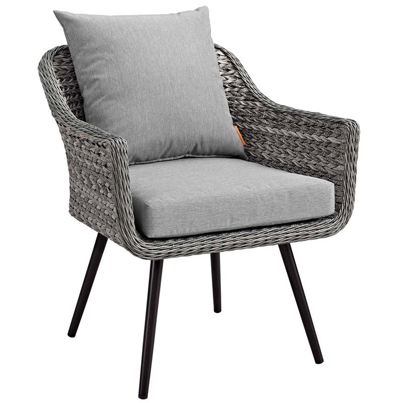 Modway Endeavor Modern Rattan Patio Arm Chair in Gray Finish