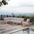 Modway Marina Modern Wood Outdoor Teak Corner Chair in Natural/Gray