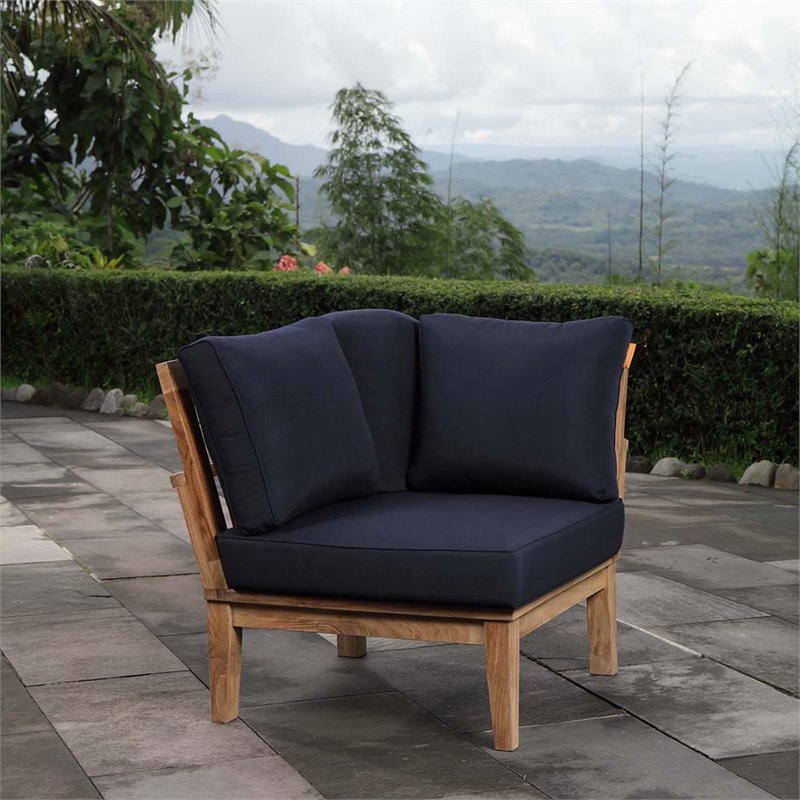 Modway Marina Patio Corner Chair in Natural and Navy
