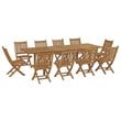 Modway Marina 11-Piece Teak Wood Patio Dining Set with Side Chair in Natural