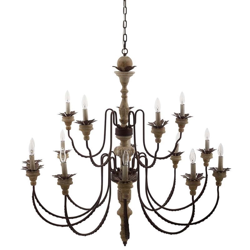 Modway Nobility 15-Light Solid Wood Candelabra Chandelier in Rust/Brown