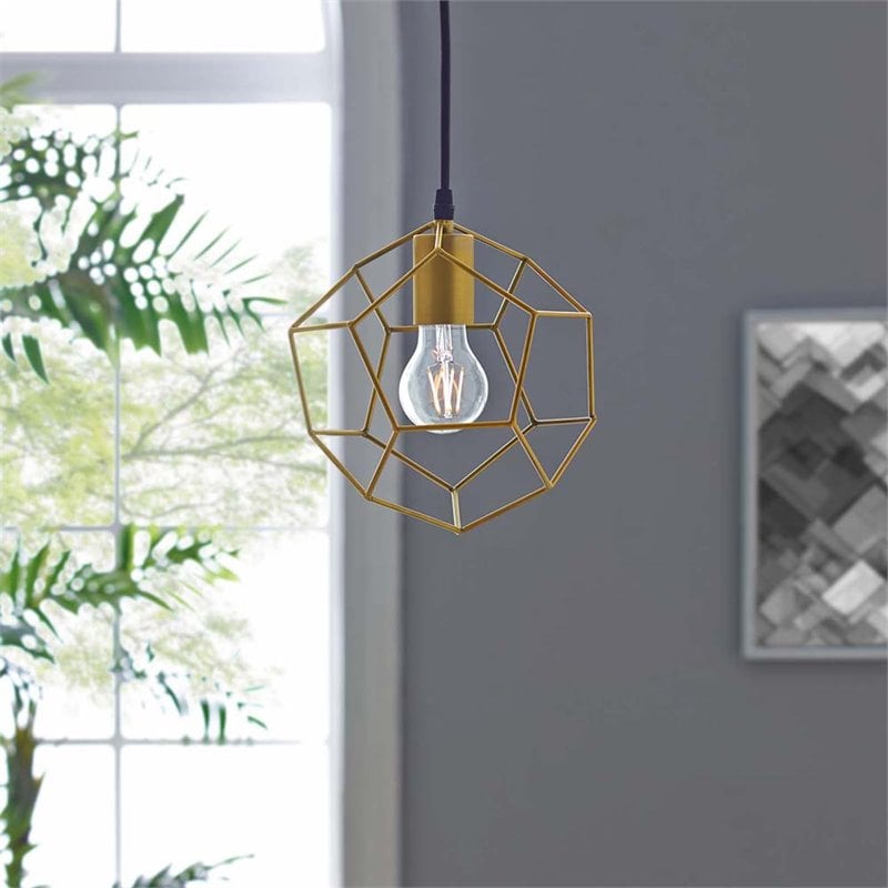 Modway Pique Modern Geometric Metal Pendant Lamp in Gold Finish
