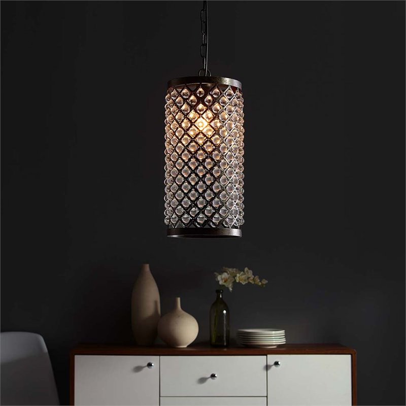 Modway Reflect Metal & Glass Pendant Lamp in Distressed Black/Clear