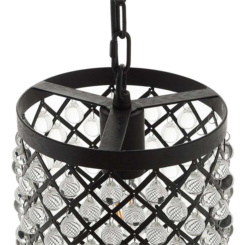 Modway Reflect Metal & Glass Pendant Lamp in Distressed Black/Clear