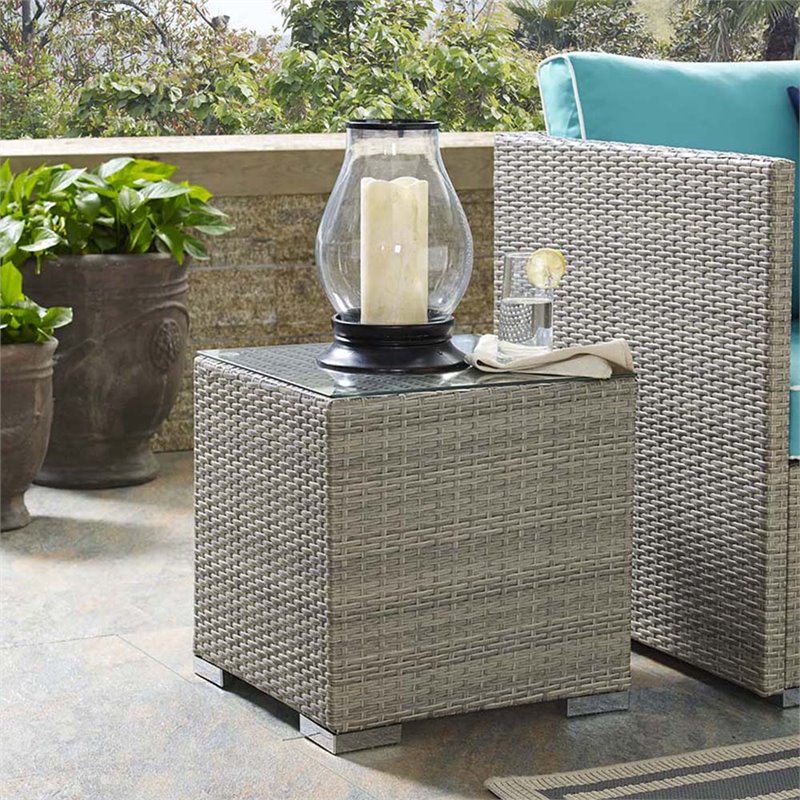 Modway Repose Glass Top Patio End Table in Light Gray