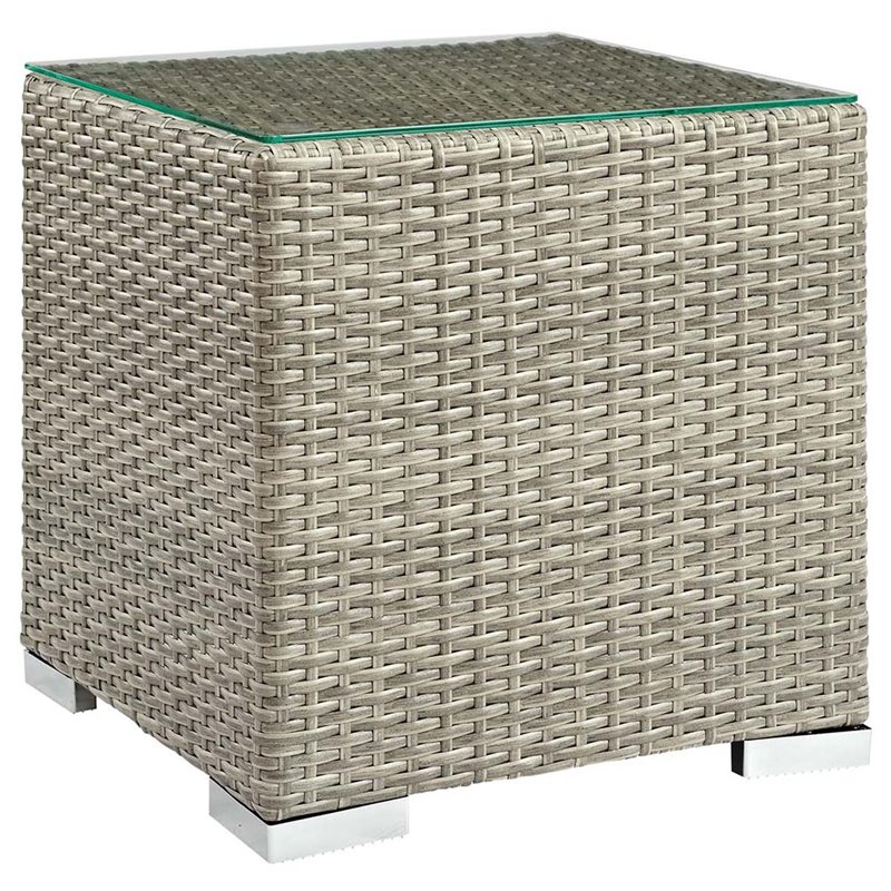 Modway Repose Glass Top Patio End Table in Light Gray