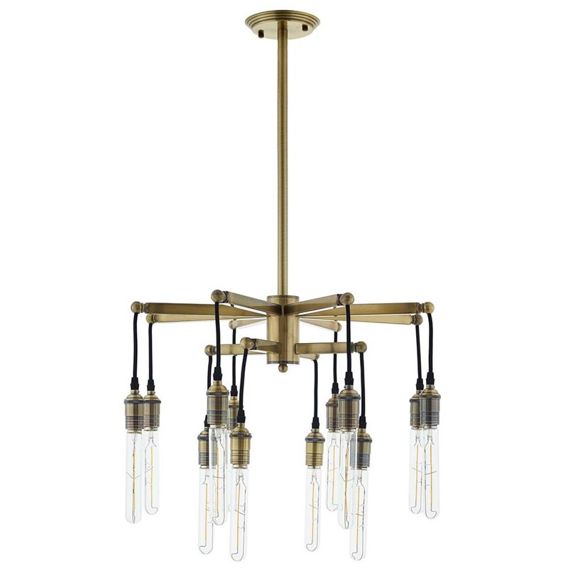 Modway Resolve 12-Light Modern Metal Chandelier in Antique Brass