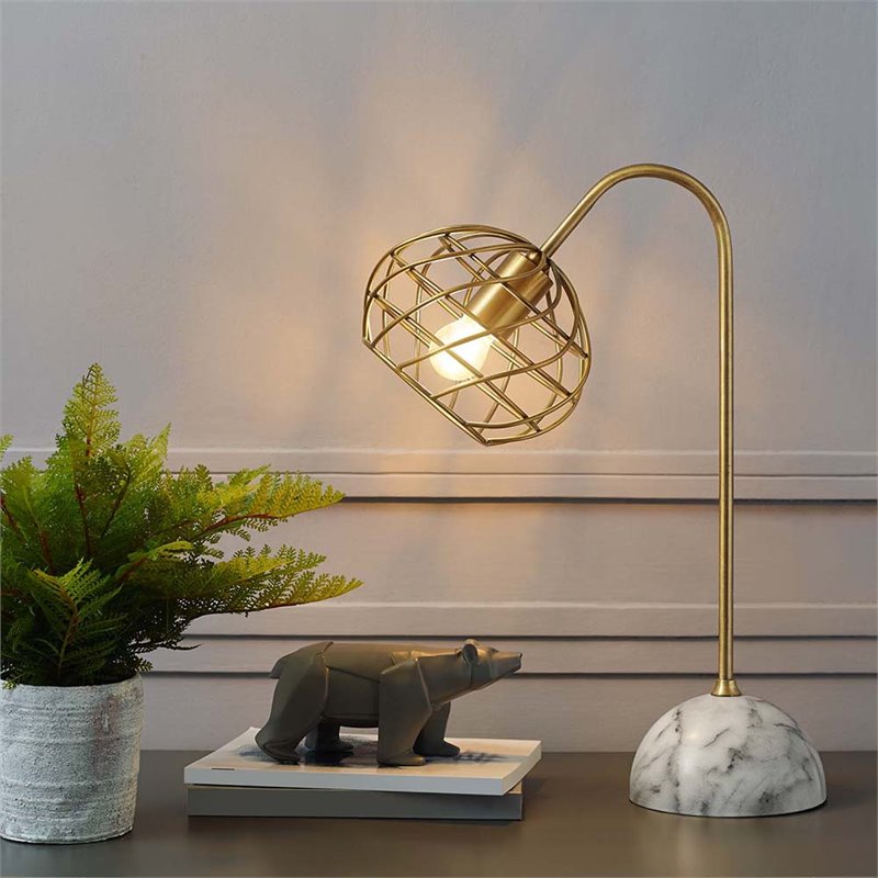 Modway Salient Faux Marble & Steel Table Lamp in Brass and White