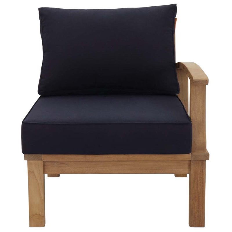 Modway Marina Wood Outdoor Teak Right-Facing Chair in Natural/Navy