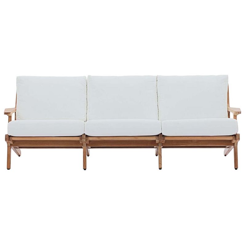 Modway Saratoga Slanted Back Wood Patio Sofa in Natural and White