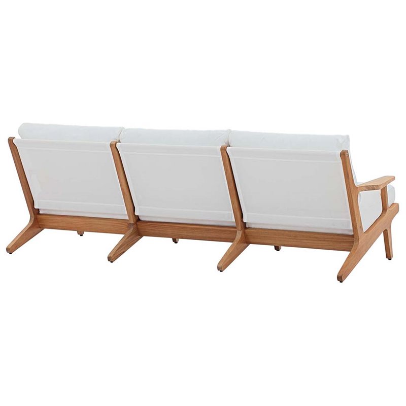 Modway Saratoga Slanted Back Wood Patio Sofa in Natural and White