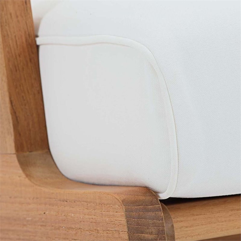 Modway Saratoga Slanted Back Wood Patio Sofa in Natural and White