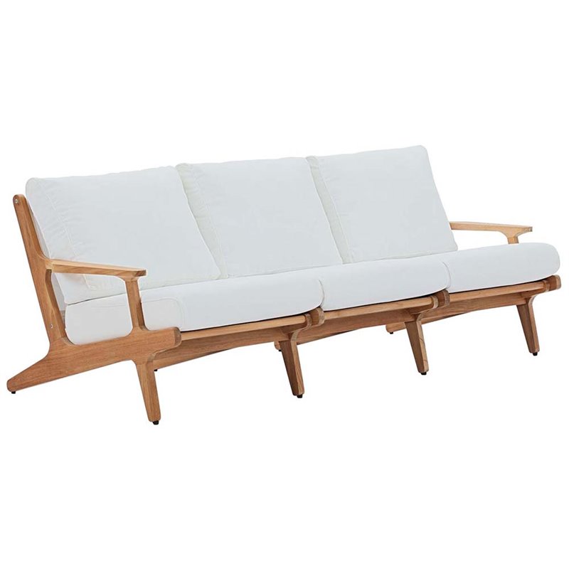 Modway Saratoga Slanted Back Wood Patio Sofa in Natural and White